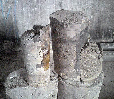 алмазное сверление бетона и керны после работы